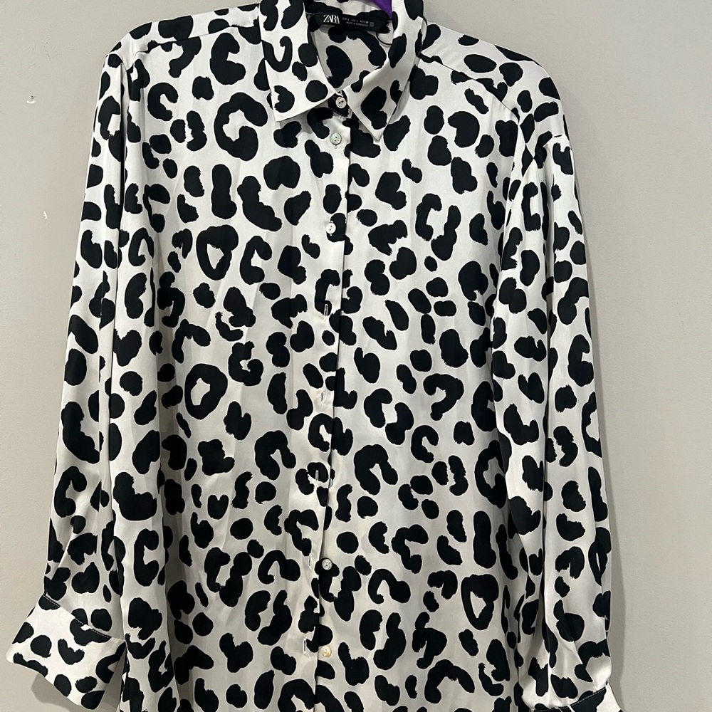 Zara Monochrome Animal Print Blouse